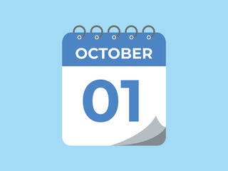 October  1 calendar reminder. 1 October  daily calendar icon template. Calendar 1 October  icon Design template. Vector illustration

