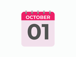 October  1 calendar reminder. 1 October  daily calendar icon template. Calendar 1 October  icon Design template. Vector illustration
