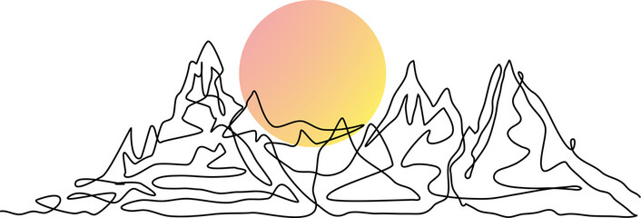 Single continuous line art illustration of mountain