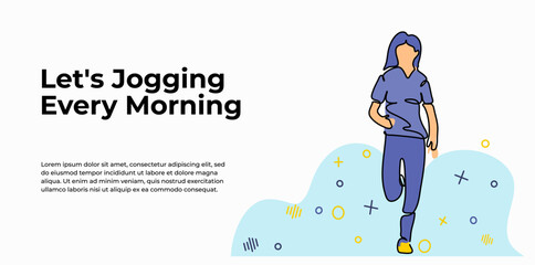 Obraz premium Vector illustration of a woman is jogging. Modern flat in continuous line style.