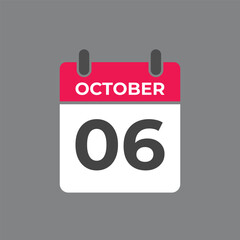 October  6 calendar reminder. 6 October  daily calendar icon template. Calendar 6 October  icon Design template. Vector illustration
