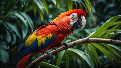 wallpaper background for desktop a Scarlet Macaw landed on a leafy tree branch 1