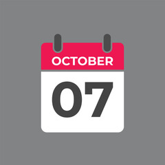 October  7 calendar reminder. 7 October  daily calendar icon template. Calendar 7 October  icon Design template. Vector illustration
