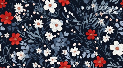 Seamless pattern with flowers and leaves