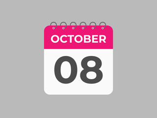 October  8 calendar reminder. 8 October  daily calendar icon template. Calendar 8 October  icon Design template. Vector illustration
