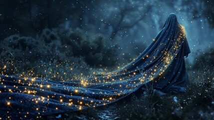 A cloak woven from the night sky shimmering with stars allowing the wearer to blend into shadows and move unseen
