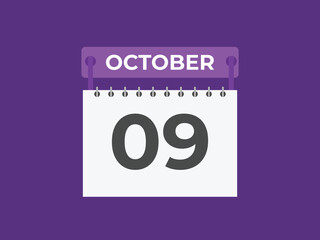 October  9 calendar reminder. 9 October  daily calendar icon template. Calendar 9 October  icon Design template. Vector illustration
