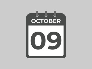 October  9 calendar reminder. 9 October  daily calendar icon template. Calendar 9 October  icon Design template. Vector illustration
