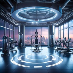A stunning a futuristic gym, filled with state-of-the-art equipment and sleek design elements