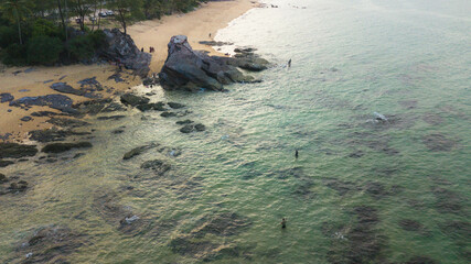 Aerial drone view of beach scenery at Pantai Batu Pelanduk, Dungun, Terengganu, Malaysia