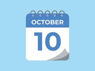 October  10 calendar reminder. 10 October  daily calendar icon template. Calendar 10 October  icon Design template. Vector illustration

