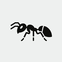 ant silhouette vector illustration white background, ant silhouette design. small animal sign and symbol