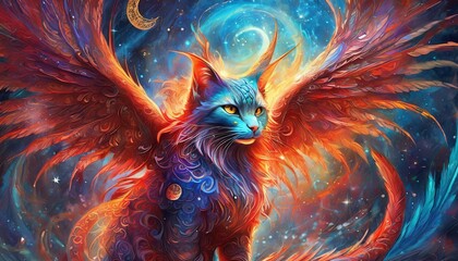 Obraz premium Magical Mythical Cosmic Phoenix Cat