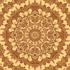 Beautiful Mandala Ornament Design in amber and rust with cream background