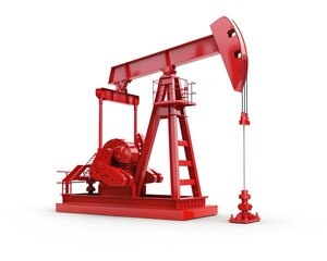 Oil pump jack isolated on white background 3d illustration - obrazy, fototapety, plakaty