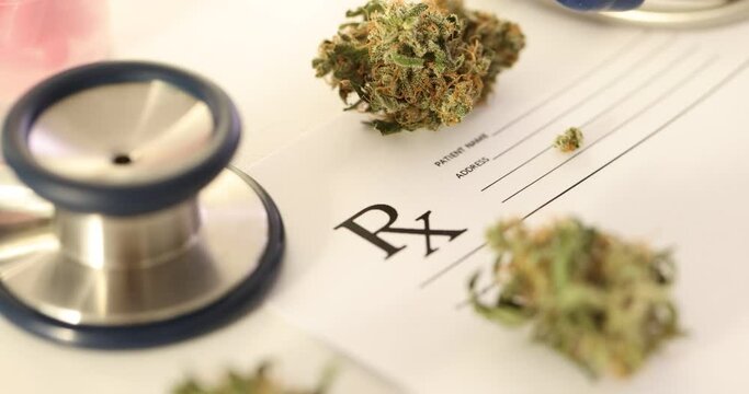 Medical marijuana prescription and stethoscope