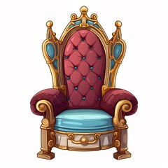 Fototapeta premium A large, ornate red and blue chair with gold trim