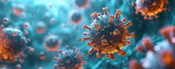 Close up of 3d microscopic bacteria and virus background, medical healthcare, microbiology concept