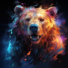 A digital painting of a bear with vibrant colors.