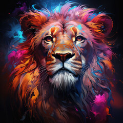 A majestic lion with a colorful mane.