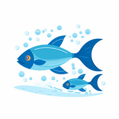 Obraz premium A blue fish with a smile on its face is swimming next to a smaller fish