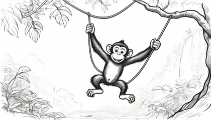 A Playful Cartoon Sketch Of A Monkey Swinging From