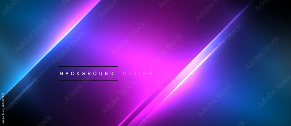 Poster visual effect lighting in electric blue and magenta hues create a neon glow on a dark background, en