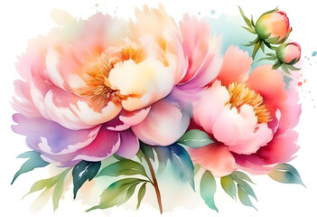 A digital art of colorful watercolor flowers with intricate details and soft pastel tones