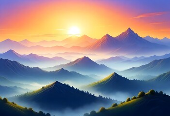 digital painting Invigorating morning sunrise over (11) 1