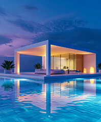 Fototapeta premium Elegant modern poolside villa. Luxury home with swimming pool in modern style.