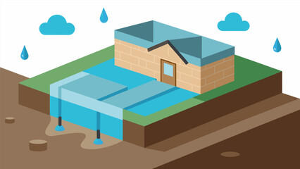 Fototapeta premium Waterproofing To protect the foundation from water damage a waterproof membrane is applied before the concrete is poured.. Vector illustration