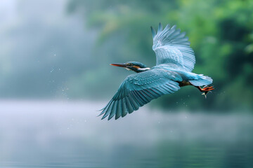 Obraz premium A green bird is hunting prey for food, wildlife ecosystem conservation