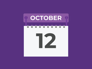 October  12 calendar reminder. 12 October  daily calendar icon template. Calendar 12 October  icon Design template. Vector illustration
