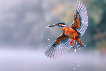 Obraz premium A purple bird is hunting prey for food, wildlife ecosystem conservation