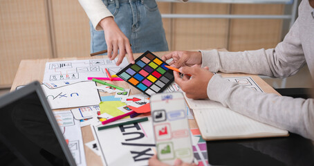 Application development team Meet together to brainstorm ideas for planning ux ui of the application for smartphones