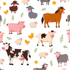 a group of farm animals on a white background