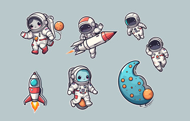 a set of cartoon space related stickers