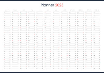 2025 annual wall planner, yearly calendar one page