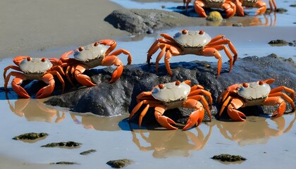 A Group Of Crabs Congregating Around A Tide Pool  2