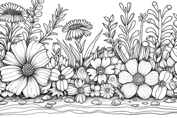 children's coloring book with summer flowers