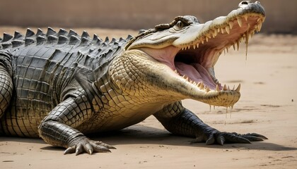 A Crocodile With Its Tail Thrashing Angrily