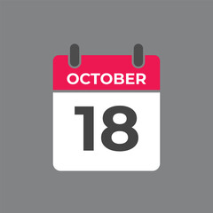October  18 calendar reminder. 18 October  daily calendar icon template. Calendar 18 October  icon Design template. Vector illustration
