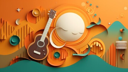 Abstract music background in paper cut style.