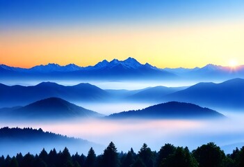 Invigorating morning sunrise over a misty mountain (8) 1
