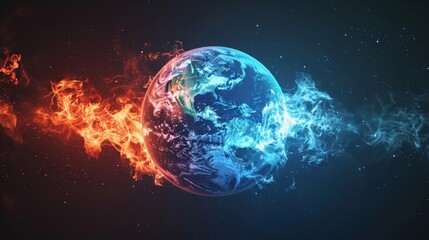 Fototapeta premium Earth Engulfed in Flames and Ice: Artistic Concept