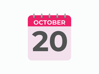 October  20 calendar reminder. 20 October  daily calendar icon template. Calendar 20 October  icon Design template. Vector illustration
