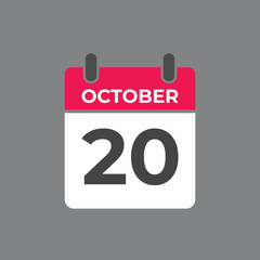 October  20 calendar reminder. 20 October  daily calendar icon template. Calendar 20 October  icon Design template. Vector illustration
