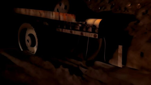 Dump Truck Driving Through Dark Tunnel