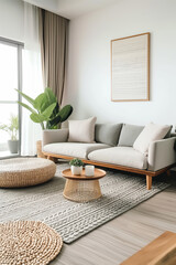 Minimalist living room interior beige cozy style