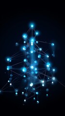 Blue abstract tech, network grid, interconnected particles, digital flow
